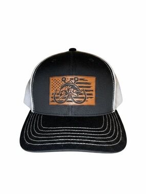 Fishing leather patch trucker hat